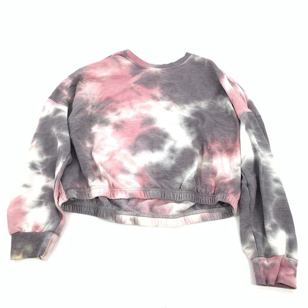 Ultra Flirt Tie Dye Cropped Pullover Crewneck Sweatshirt XL Junior Pink Gray